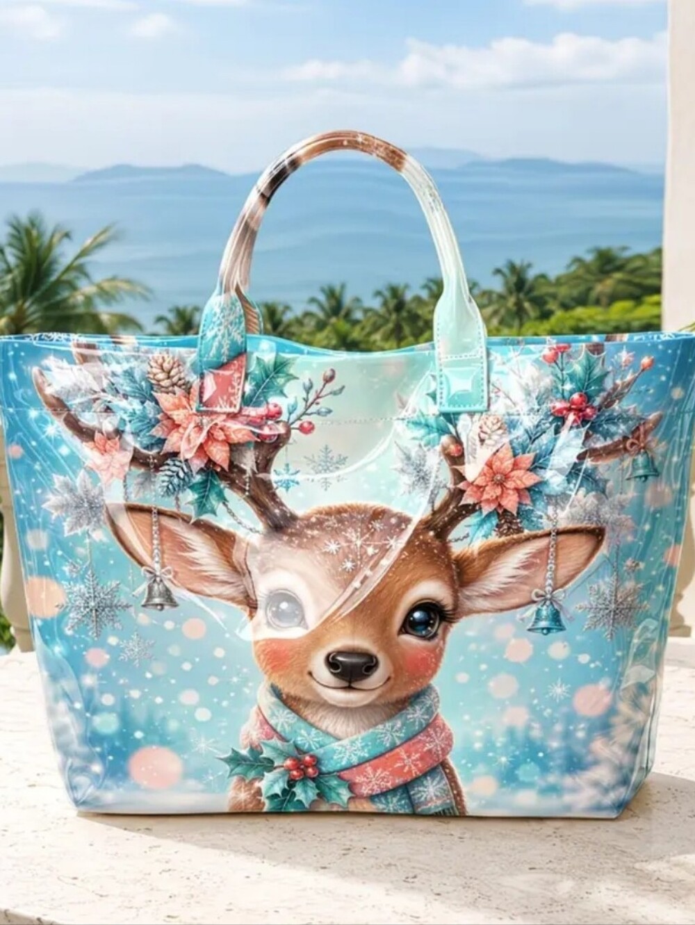 Winter Reindeet PVC Daily Commute Hand Tote Bag Large